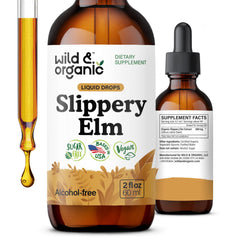 Wild and Organic Slippery Elm Drops bottle front for easy dosing