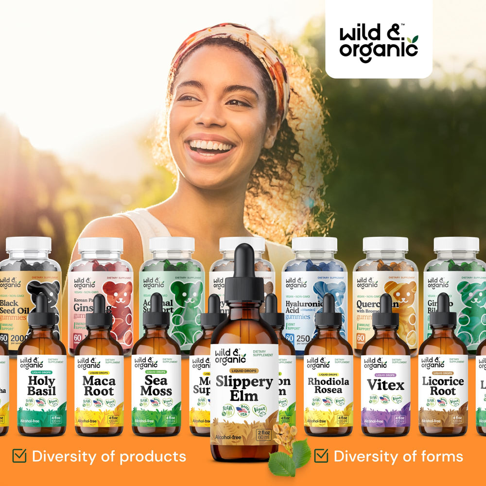 Wild and Organic Slippery Elm Drops on a kitchen shelf