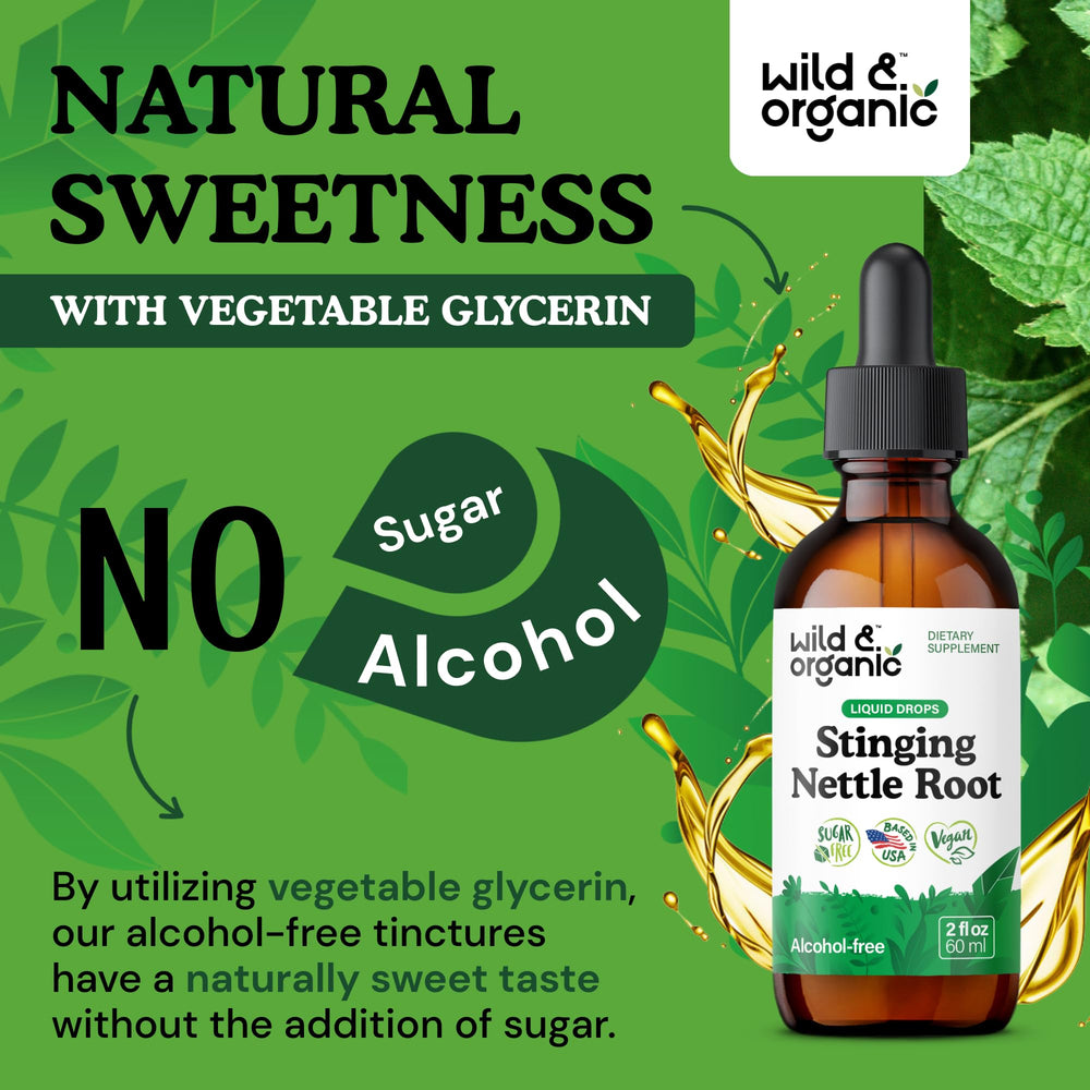 Wild and Organic Stinging Nettle Root Drops cap sealed for freshness and quality