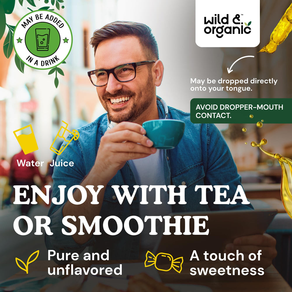 Wild and Organic Stinging Nettle Root Drops pouring action suggests simple two-dose daily routine