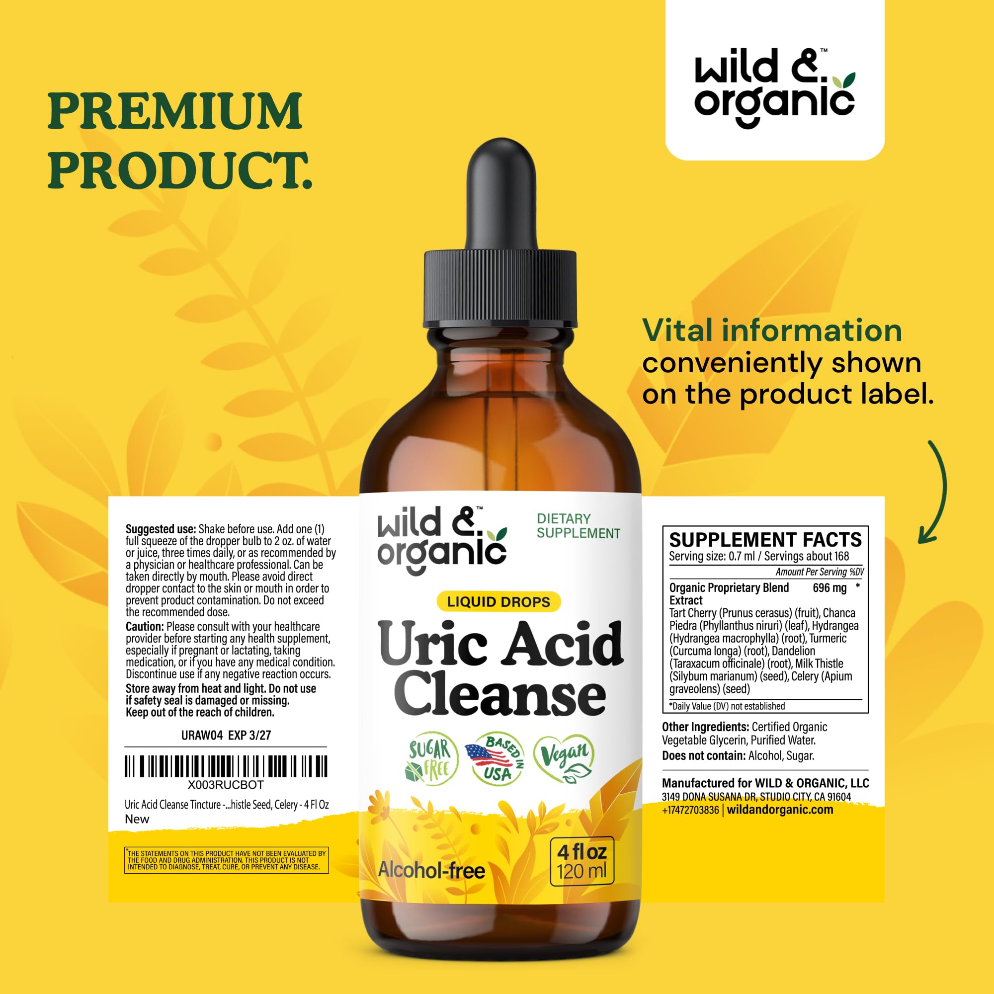 Wild & Organic Uric Acid Cleanse bottle showing 56-day supply indicator