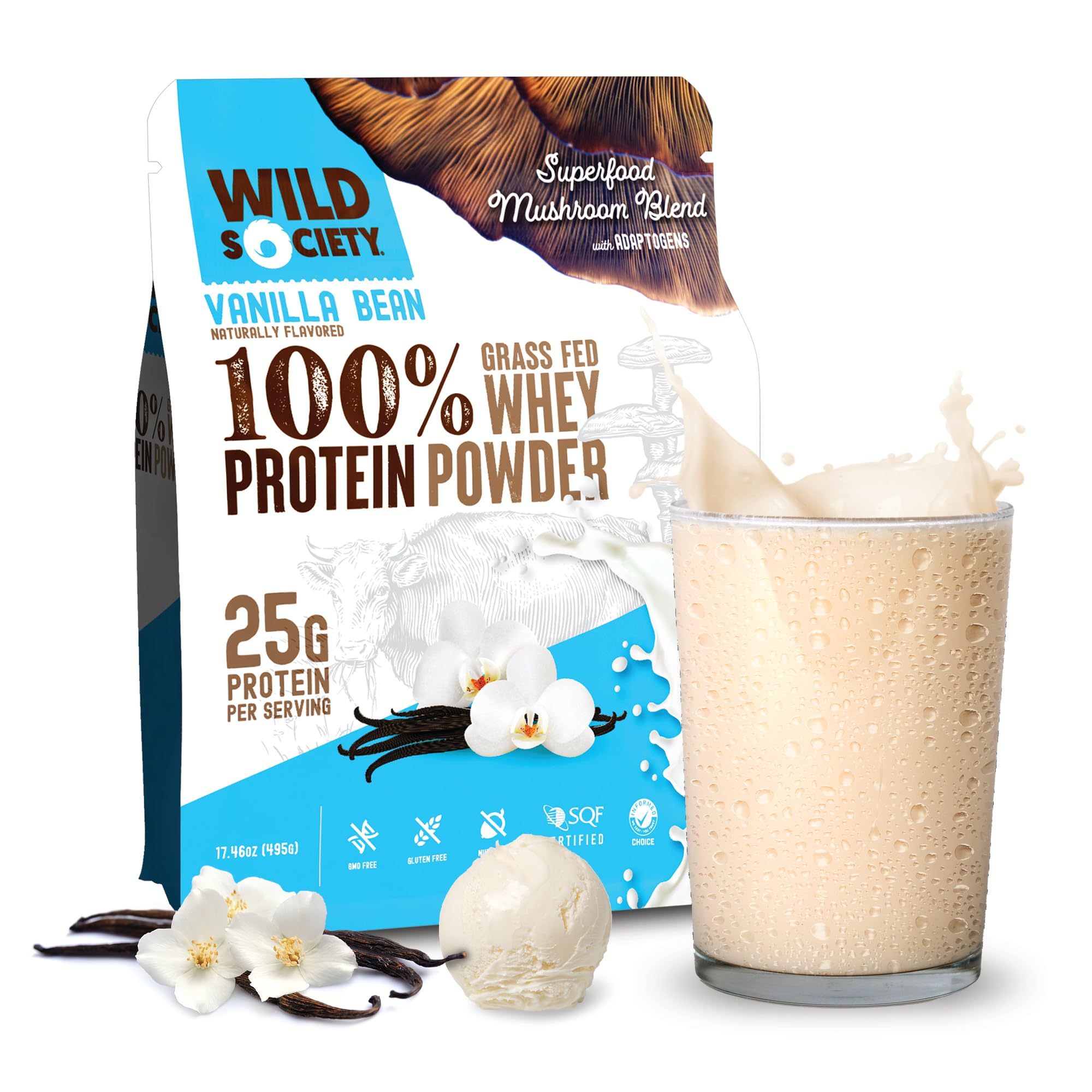 WILD SOCIETY vanilla bean whey tub ready for a smooth post-workout shake