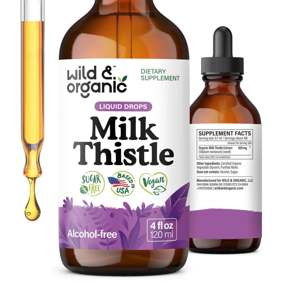 Wild and Organic Milk Thistle Liquid Drops bottle for liver support and detox
