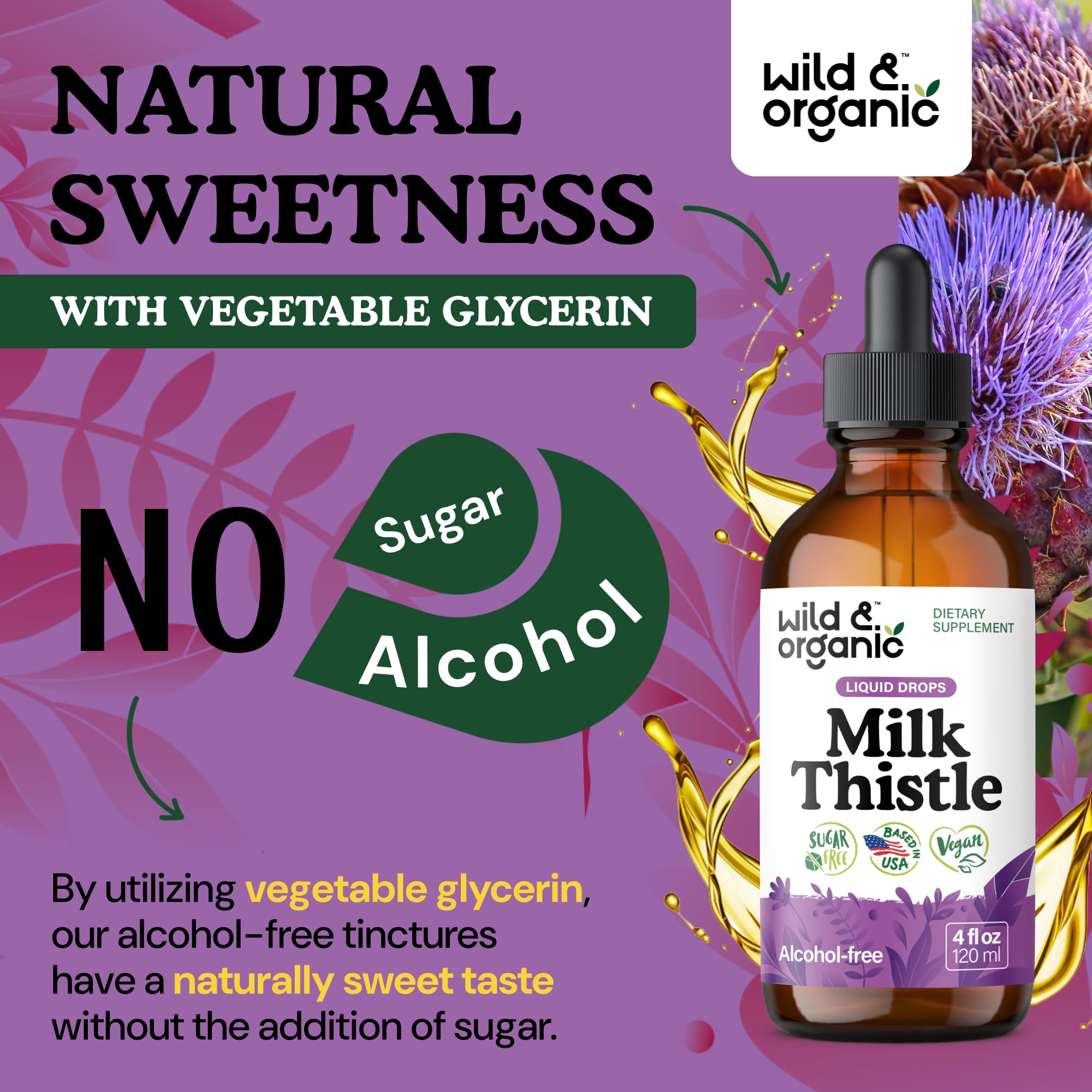 Wild and Organic Milk Thistle Liquid Drops ingredients list confirms non-GMO vegan formula