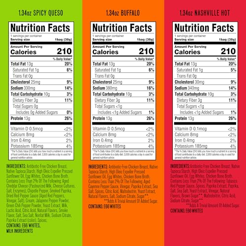 Wilde Chips Spicy Queso bag highlights protein-packed gluten-free flavor.