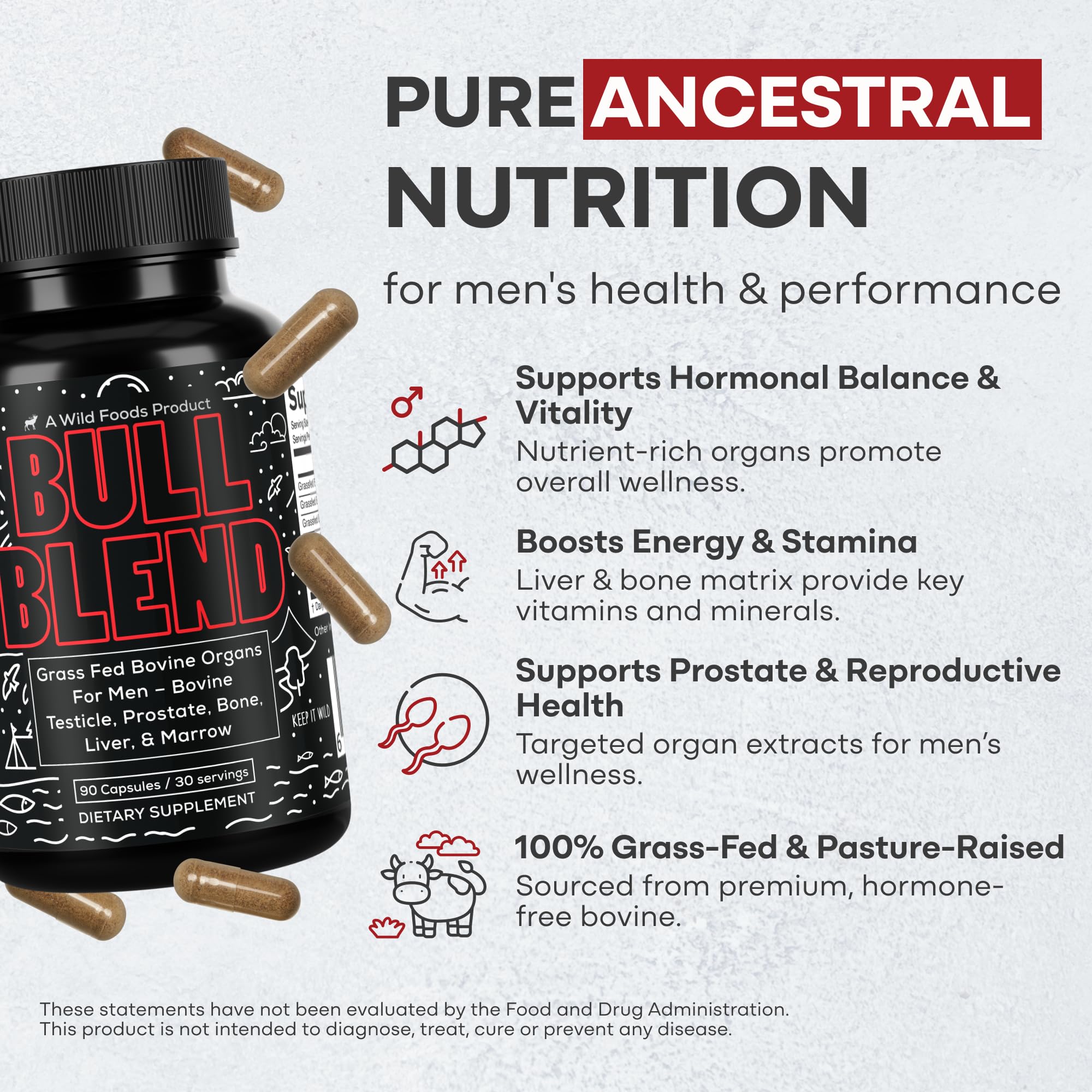 Wild Foods beef organ prostate capsules for overall vitality support