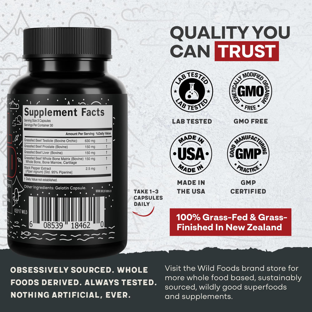 Wild Foods beef organ testicle capsules for ancestral nutrition-inspired wellness