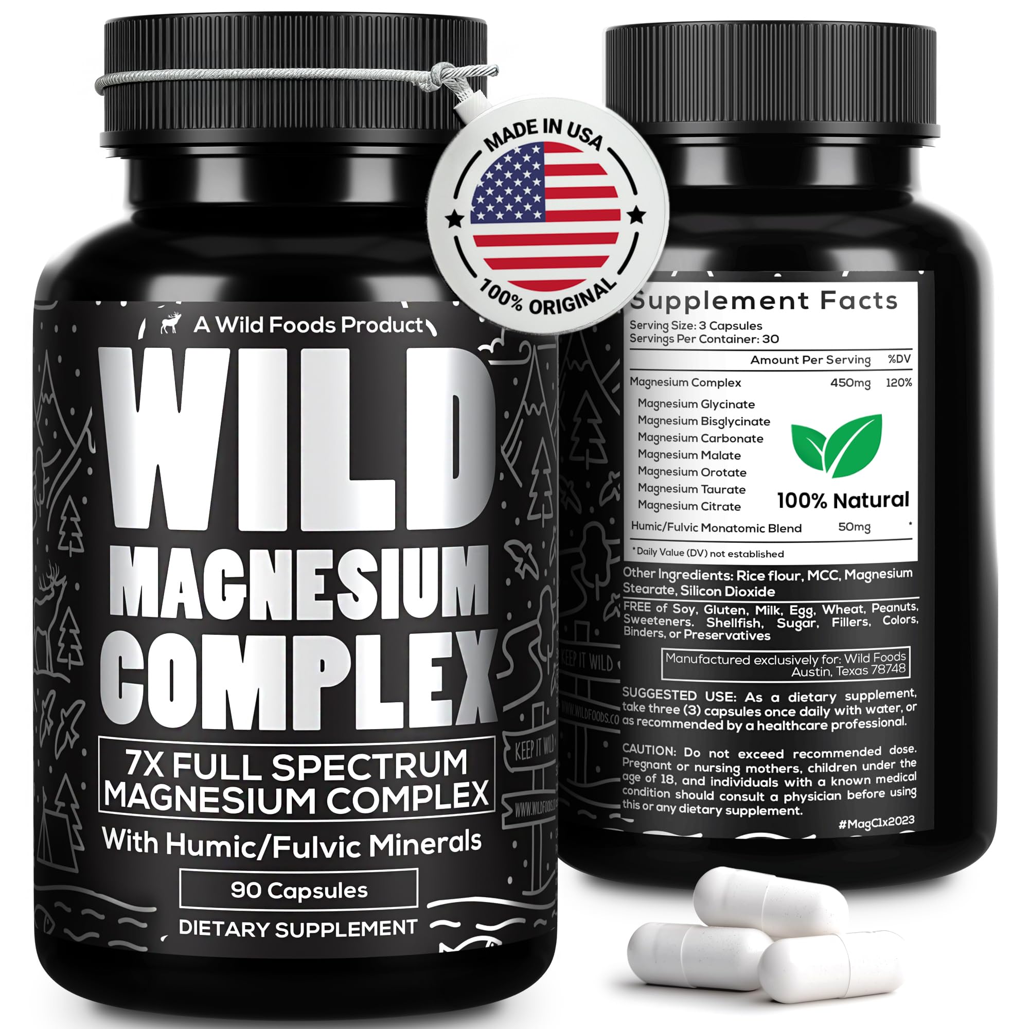 Wild Foods Magnesium Complex bottle front — supports daily wellness with full-spectrum minerals.