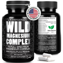 Wild Foods Magnesium Complex bottle front — supports daily wellness with full-spectrum minerals.