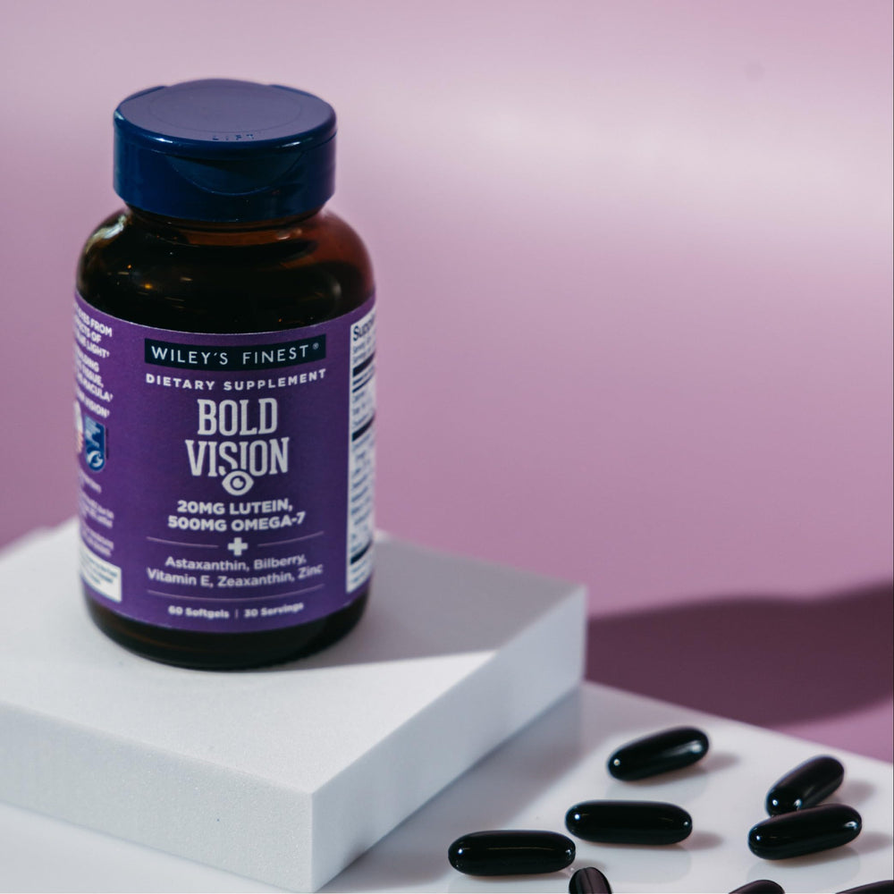 Wiley's Finest Bold Vision bilberry visual supports eye wellness.