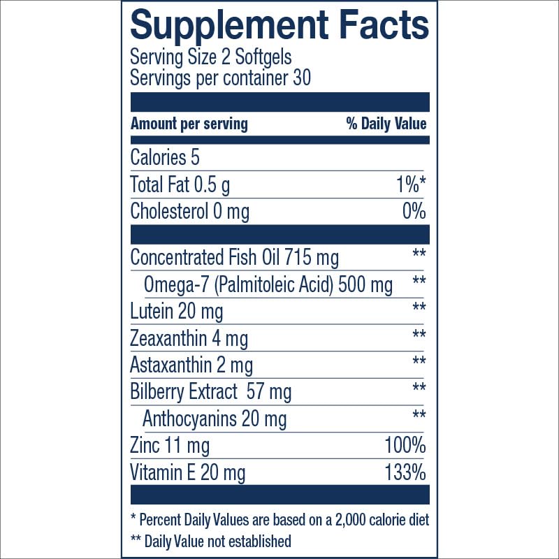 Wiley's Finest Bold Vision bottle back listing ingredients including lutein and zinc.