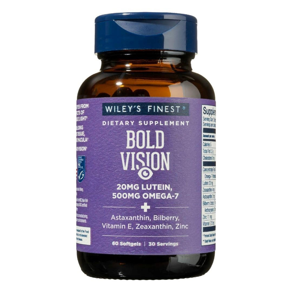 Wiley's Finest Bold Vision bottle front highlighting eye health support.