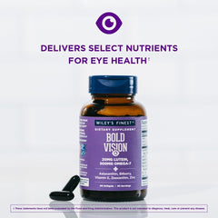 Wiley's Finest Bold Vision softgels closeup with two-per-day serving.