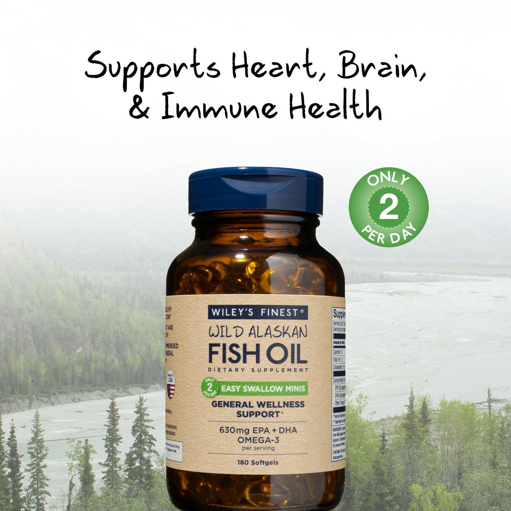 Two mini softgels per day illustration – manageable omega-3 intake.
