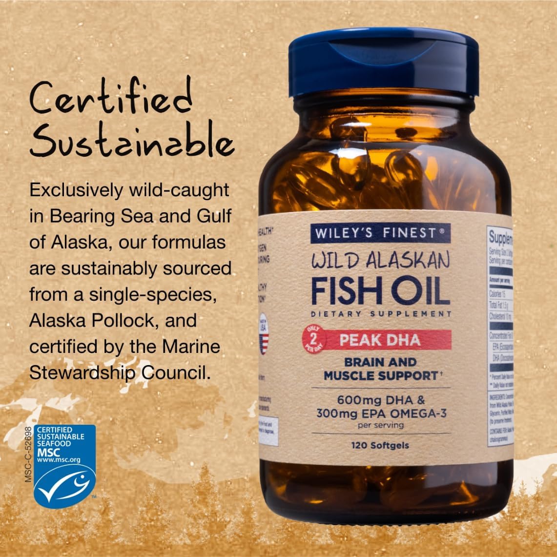 Wiley's Finest MSC-certified sustainable fishery logo reinforces responsible sourcing.