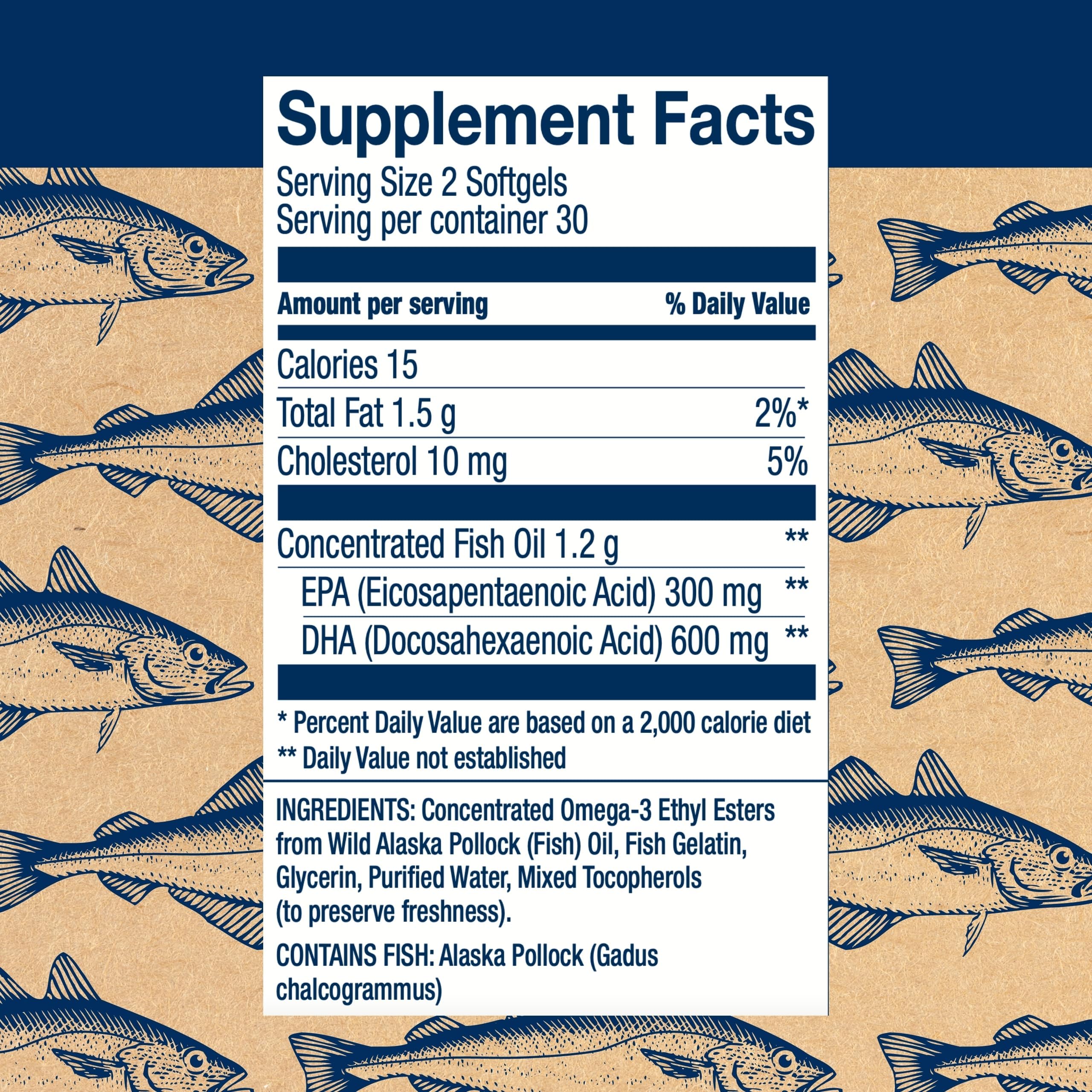 Wiley's Finest Peak DHA capsules close-up emphasizing burpless, high-purity formula.