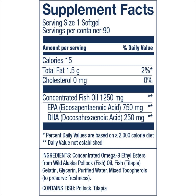 Close-up of Peak EPA/DHA softgels highlighting burpless formula for easy daily intake