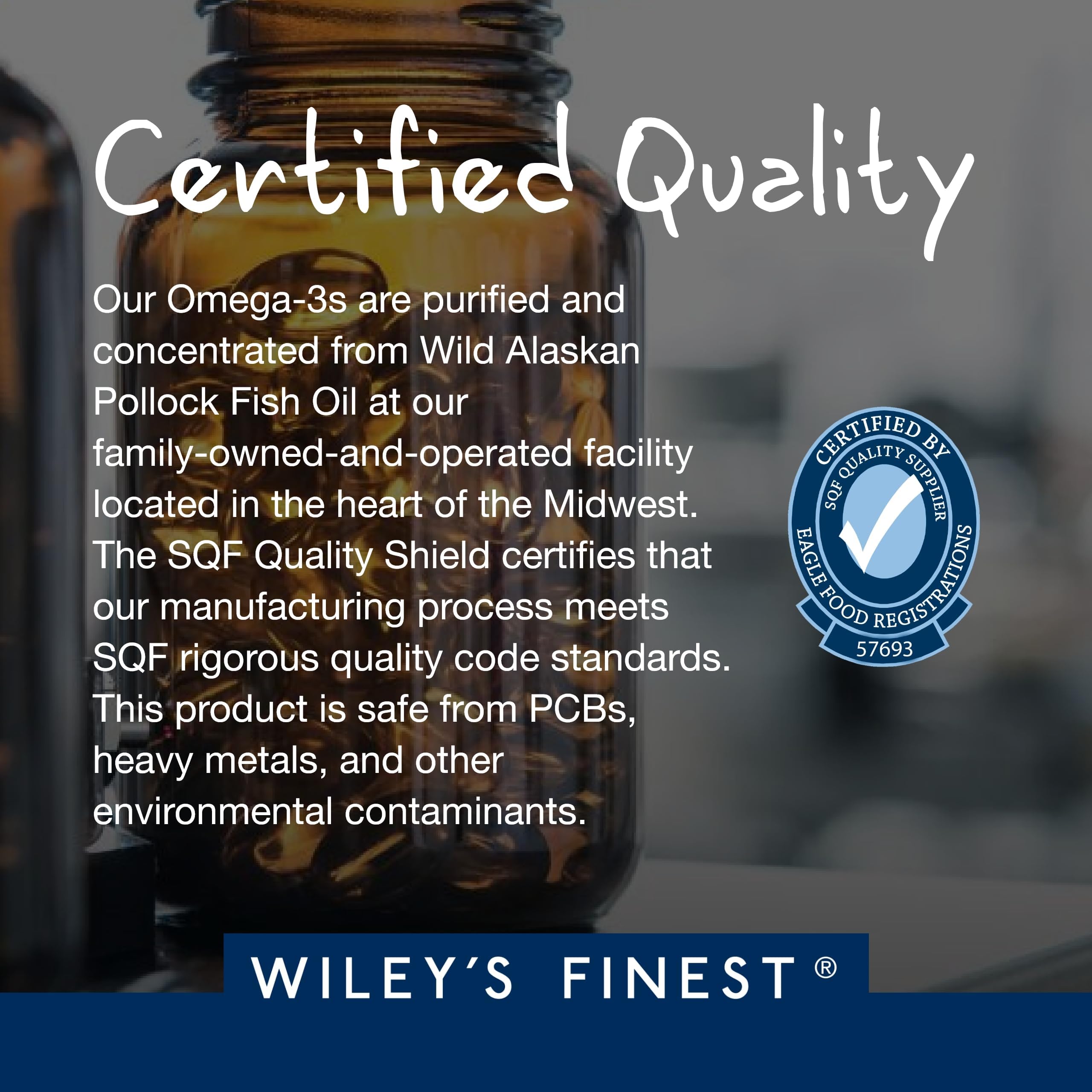 Wiley's Finest Peak EPA in-hand shot conveys a convenient USA-made omega-3 supplement.