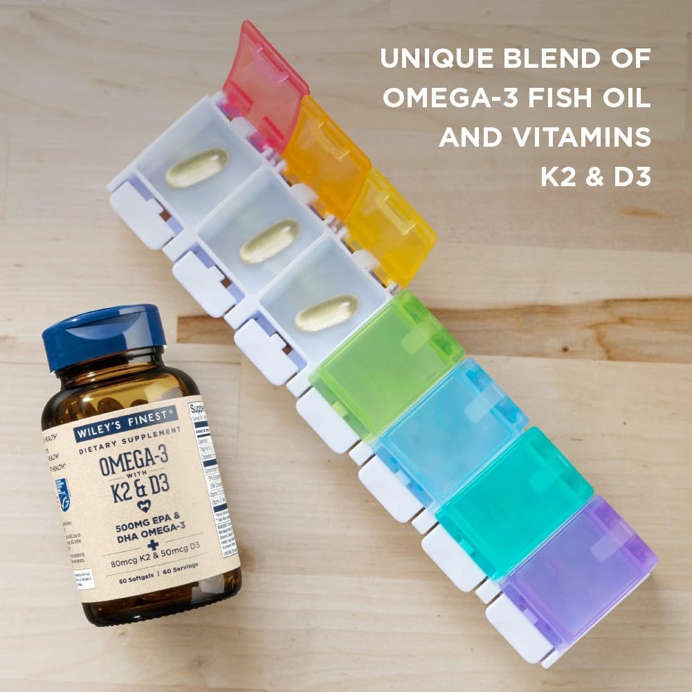 Wiley's Finest omega-3 softgels close-up showing texture and packaging