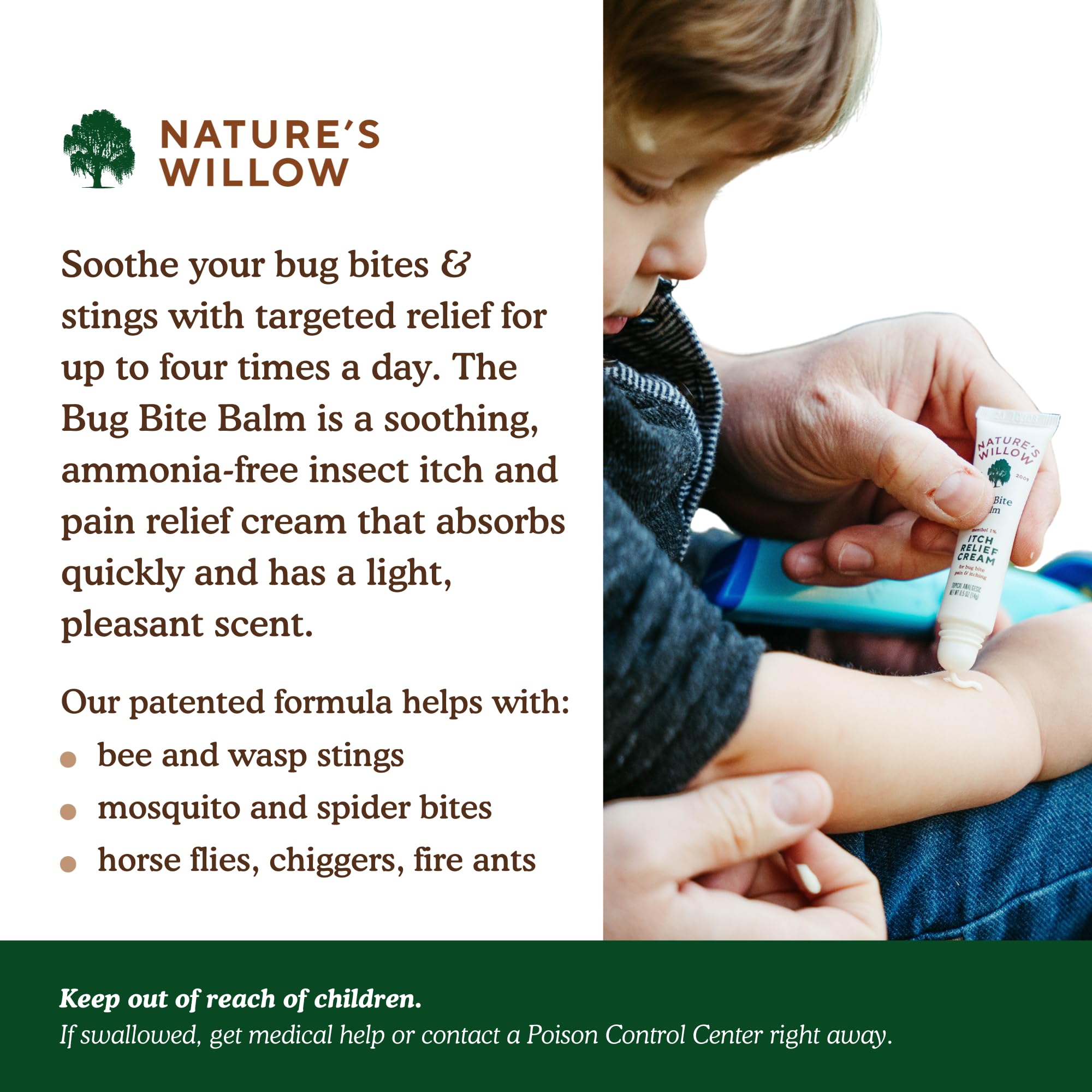 Willow Balm ingredients display lavender and menthol for cooling comfort.