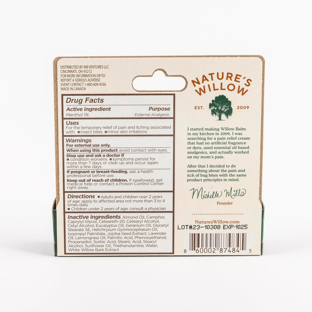 Willow Balm on skin demonstrates fast, gentle relief.