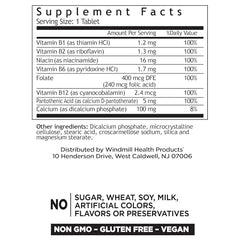 Windmill Natural Vitamins B Complex bottle close-up highlighting B1 to B12
