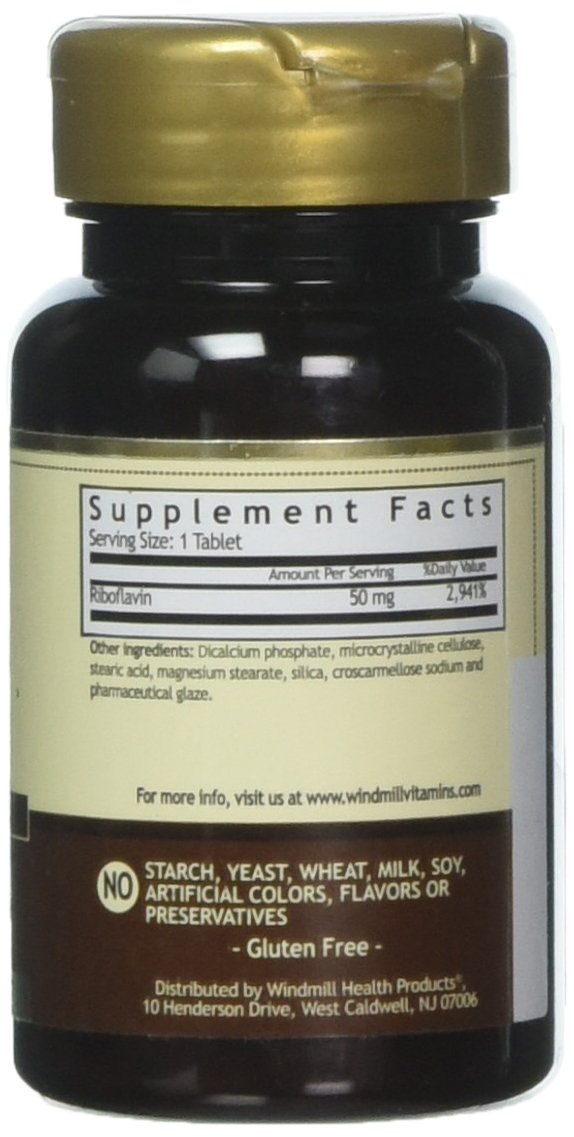 Windmill VIT B-2 tabs label close-up highlighting vegan & gluten-free nutrition