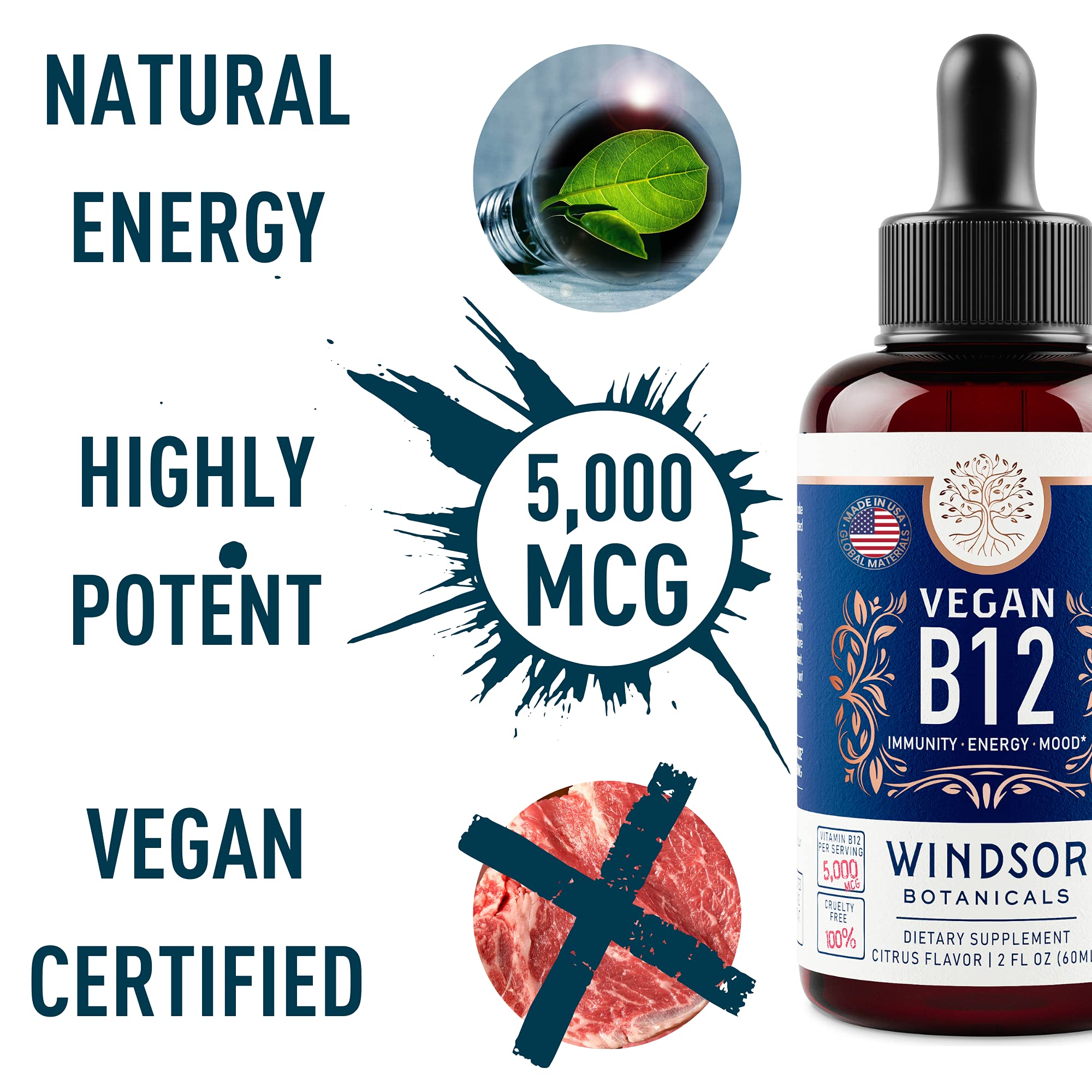 Windsor Botanicals B12 drops dropper close-up showing methylcobalamin