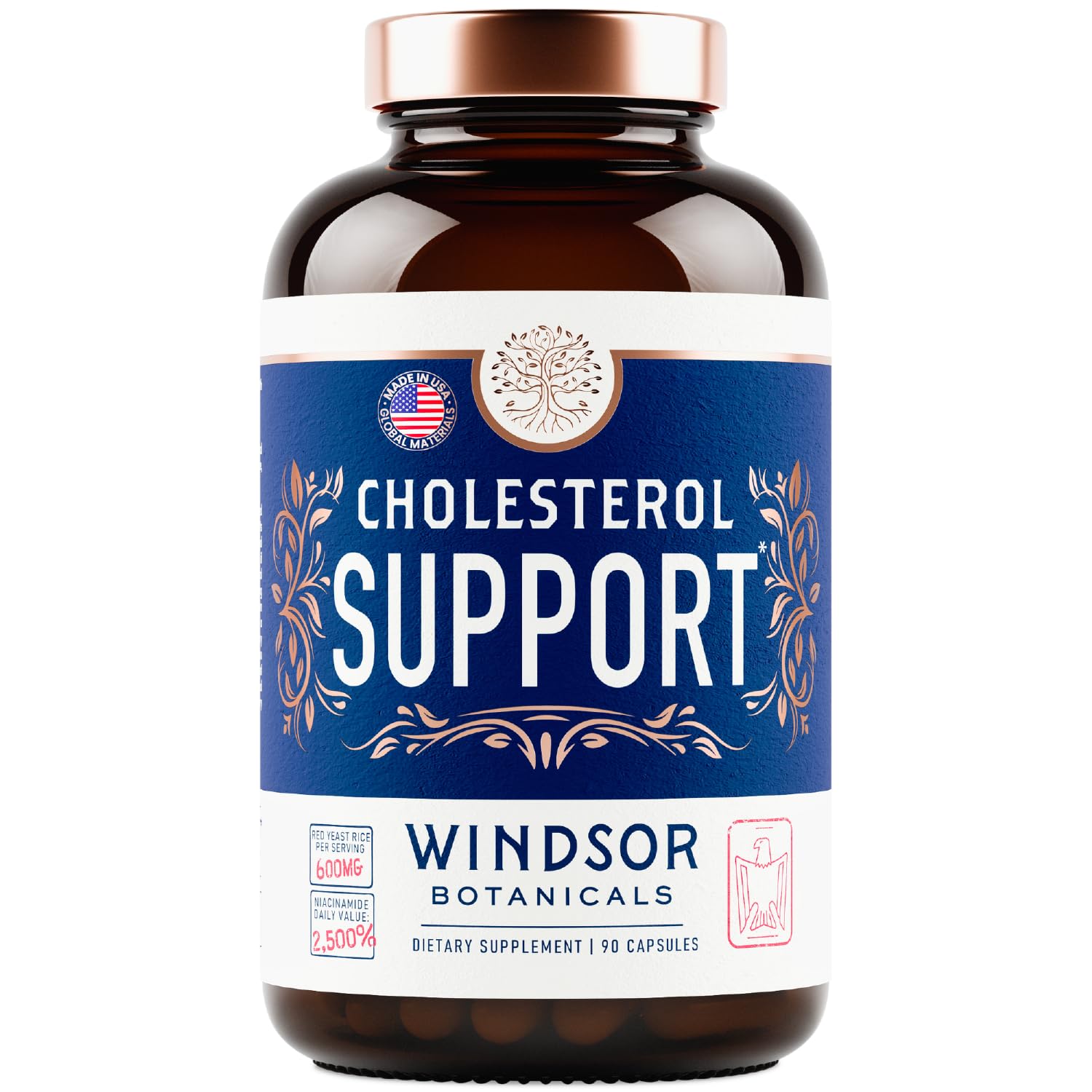 WINDSOR BOTANICALS bottle with glass promotes daily wellness routine.