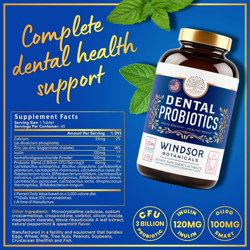 WINDSOR BOTANICALS dental-probiotic-mint-tablets with refreshing flavor for daily use