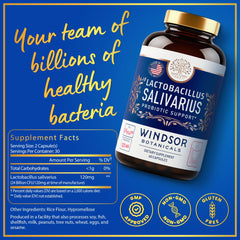 Windsor Botanicals Lactobacillus Salivarius packaging label highlights 24B CFU.
