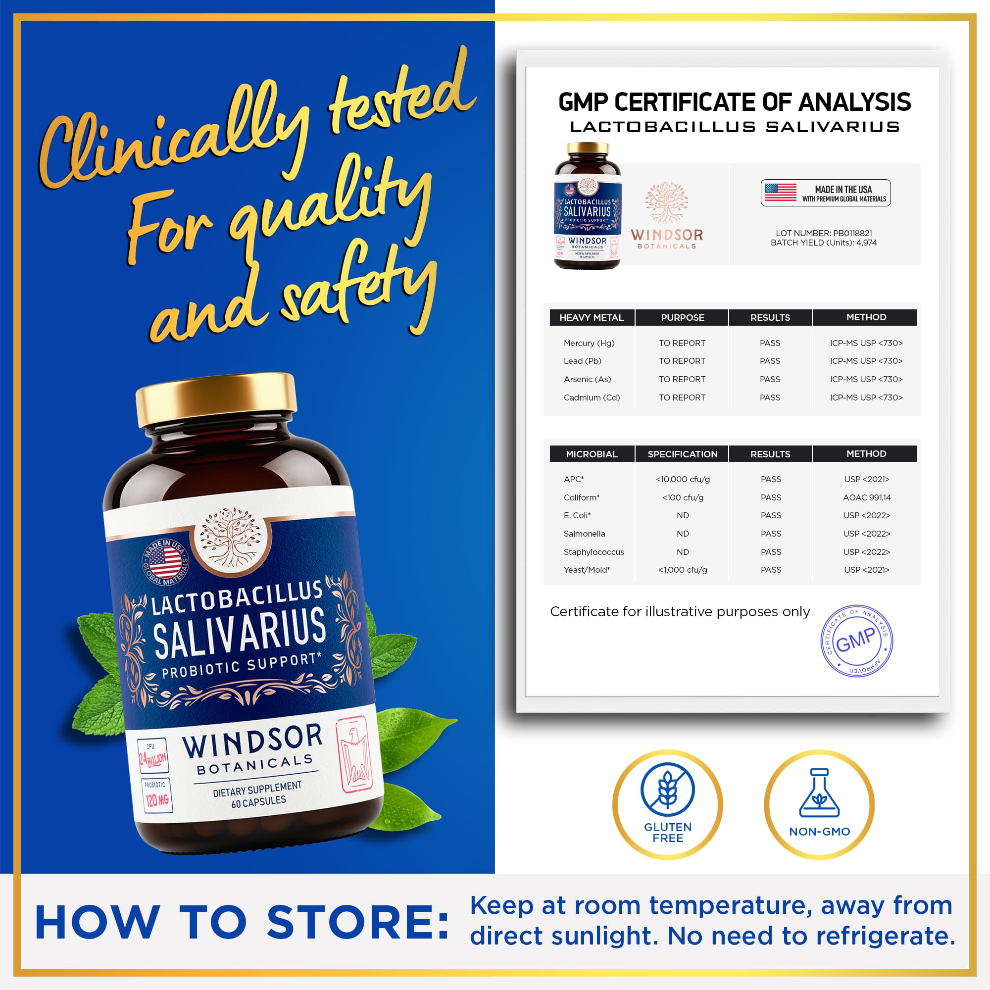 Windsor Botanicals probiotic bottle promotes fresh breath and daily confidence.