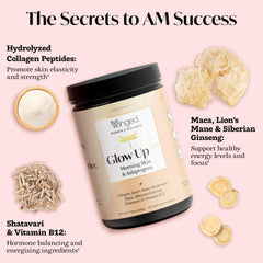 Winged Wellness Glow Up AM ingredients label communicates quality and third-party testing.