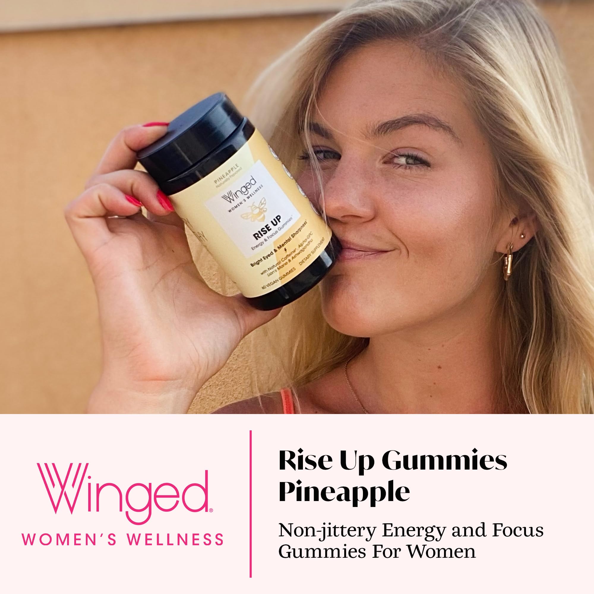 Winged Wellness Rise Up gummies pineapple close-up highlighting fruit flavor