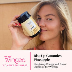 Winged Wellness Rise Up gummies pineapple close-up highlighting fruit flavor
