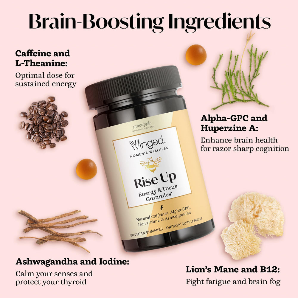 Winged Wellness Rise Up jar label featuring Alpha-GPC and B12