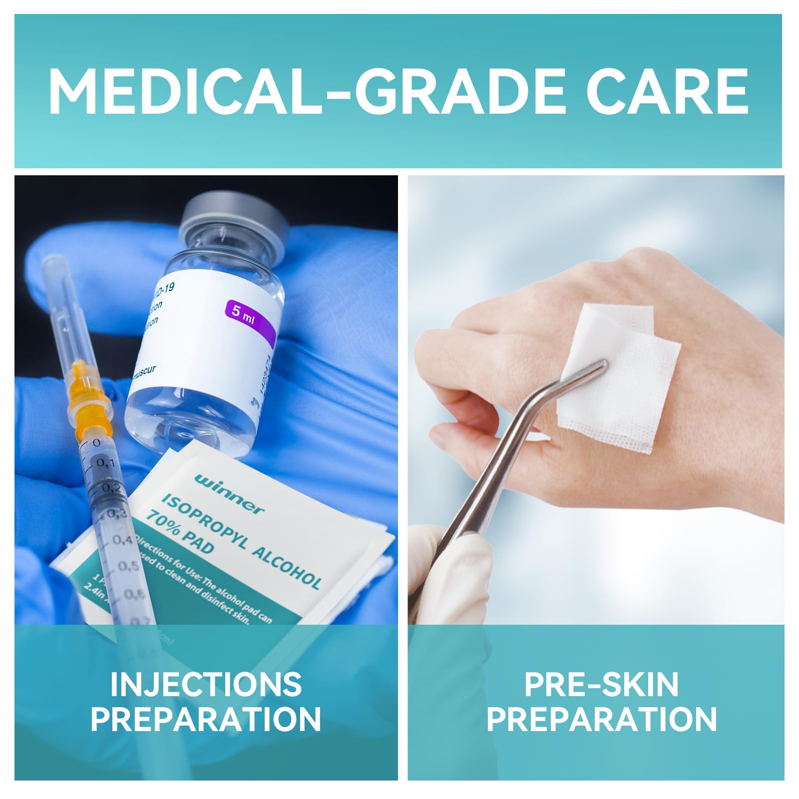 Winner alcohol pads sealed packets maintain freshness and hygiene.