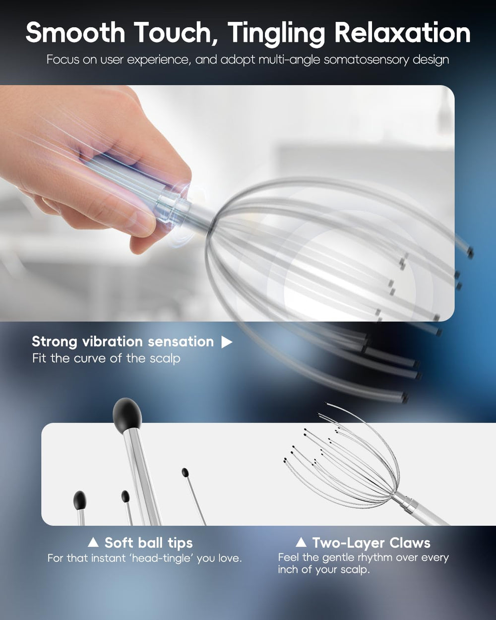 Winyoung metal fingers close-up shows durable, long-lasting scalp massage tool