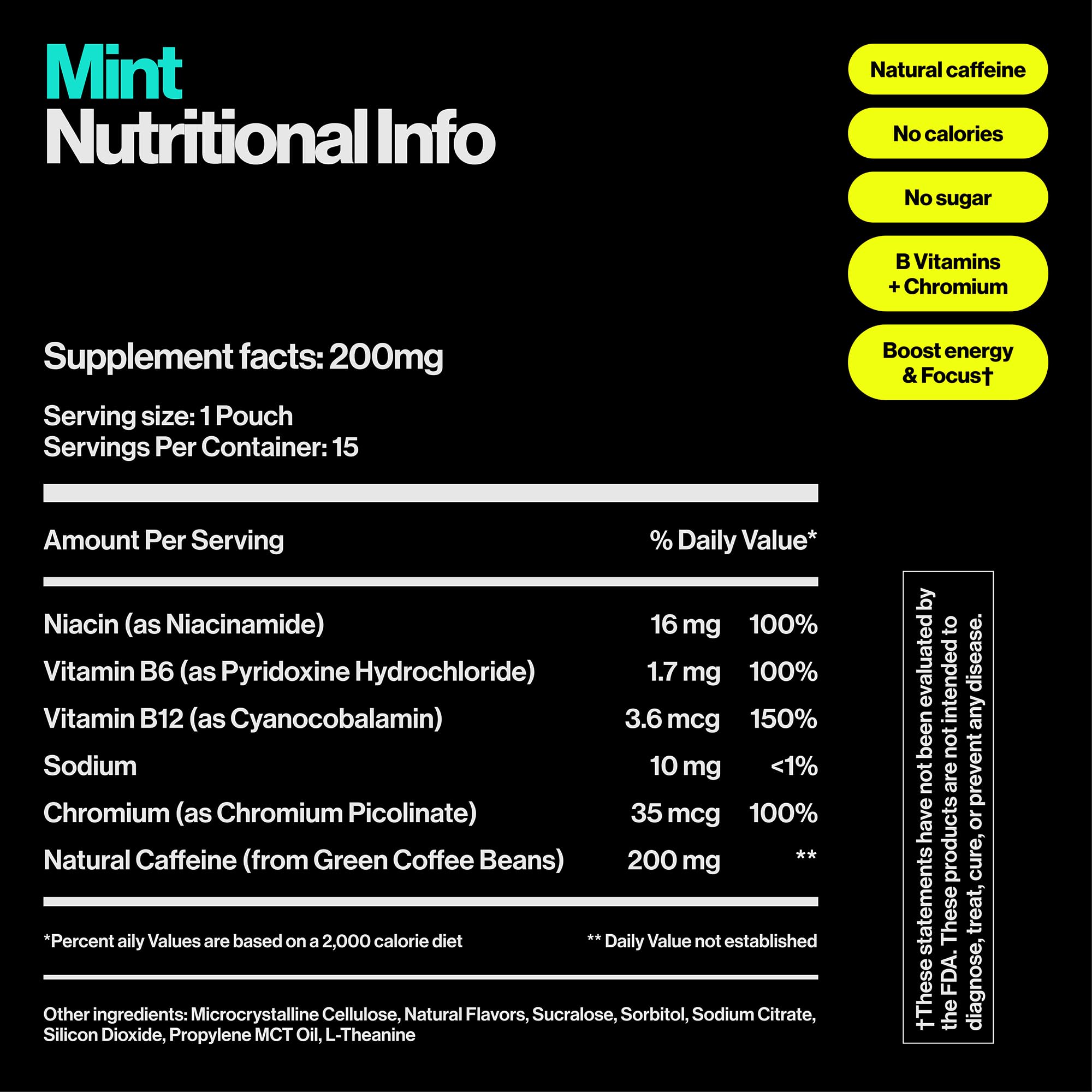 Wip Energy Pouches mint can label shows caffeine and vitamin information.