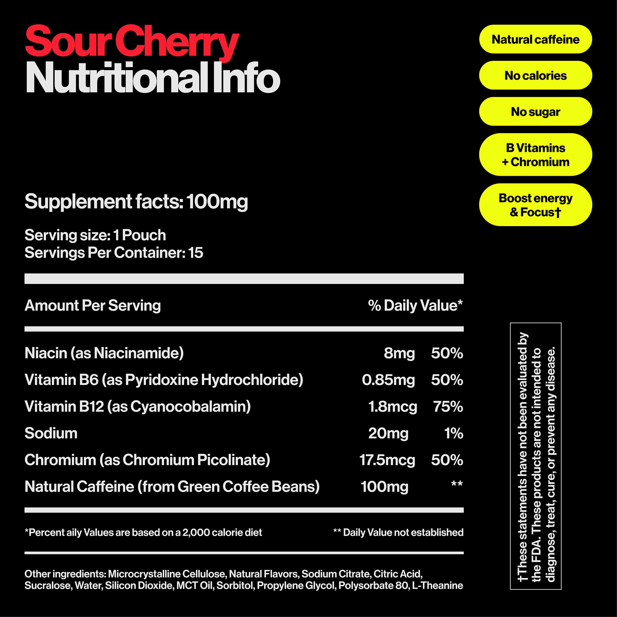 Wip Energy Pouches Sour Cherry nutrition facts show 0 calories.