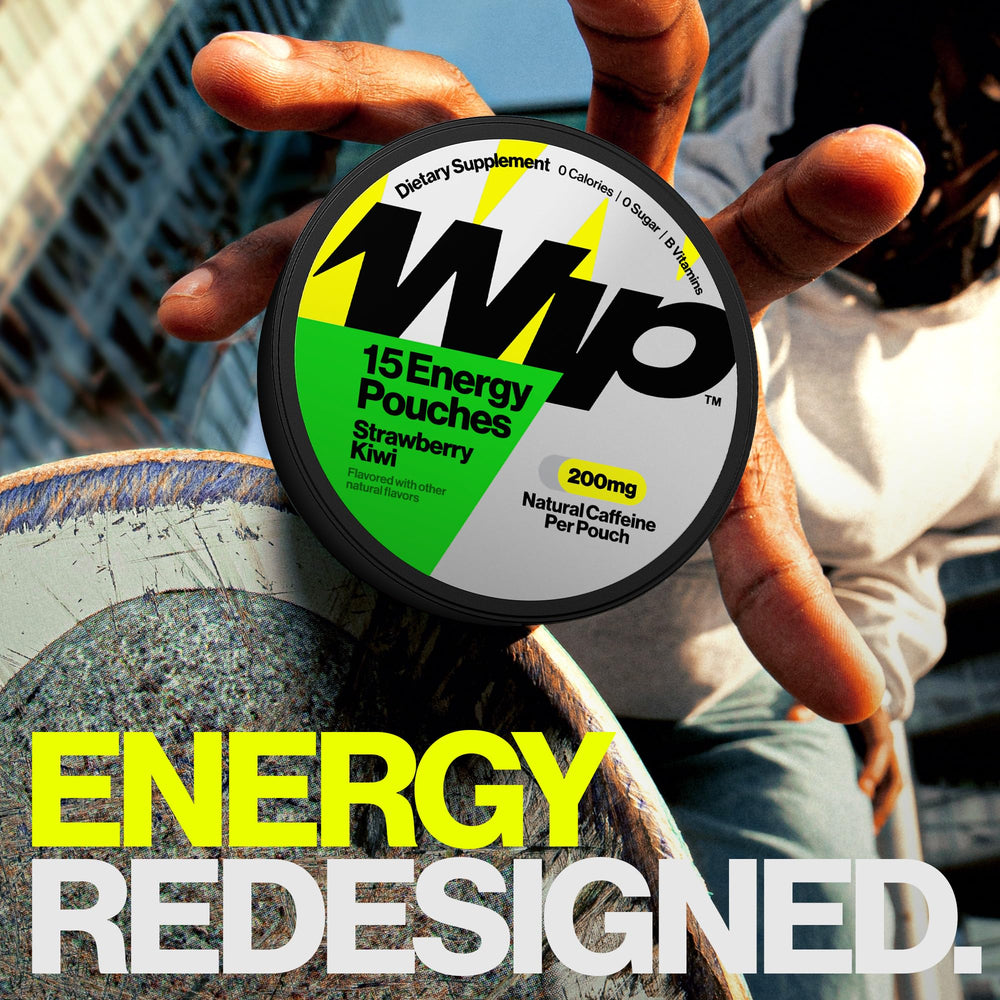 Wip Energy Pouches vitamin-mineral boost: includes B vitamins and minerals for daily support.