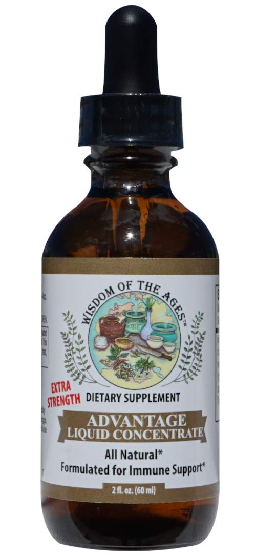 Wisdom of the Ages Advantage Liquid Concentrate bottle, potential immune support when added to daily tea.