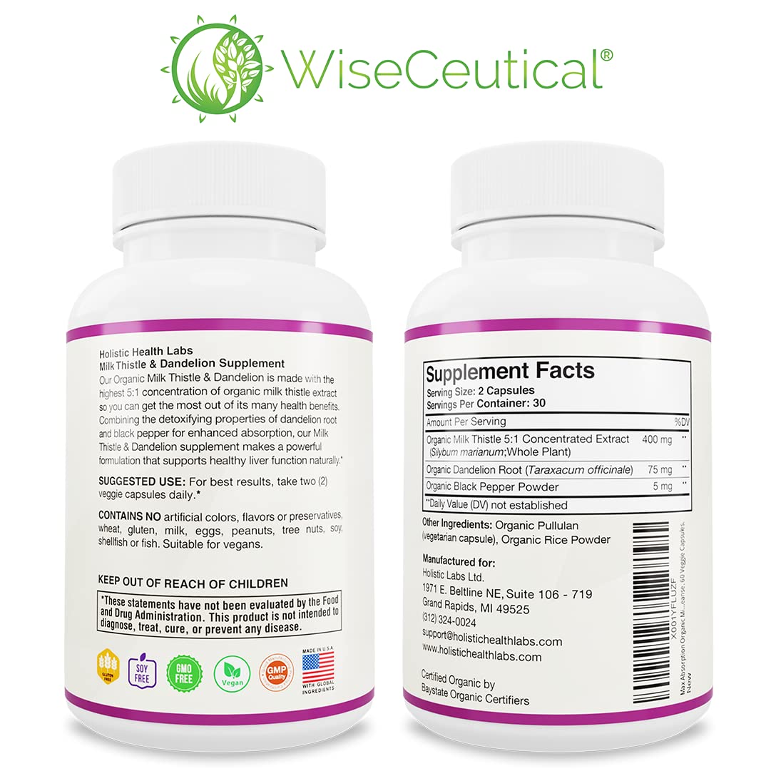 Wiseceutical ingredient panel side shows Silymarin and organic extracts