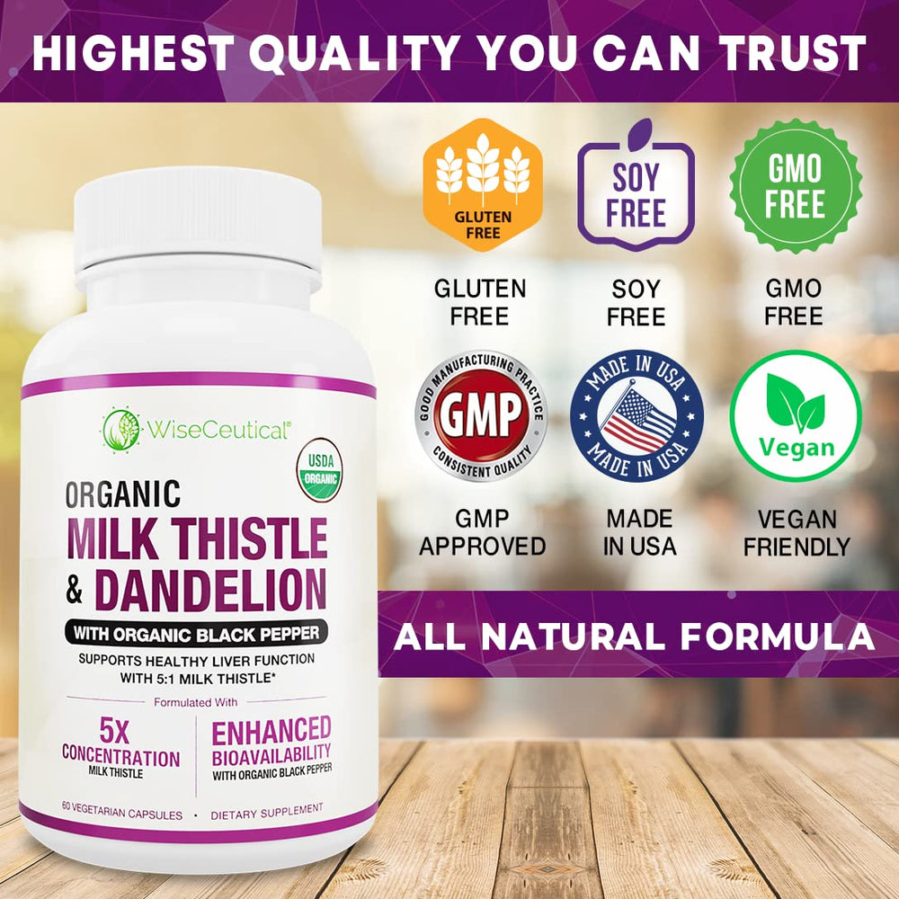 Wiseceutical USDA Organic label on bottle conveying purity