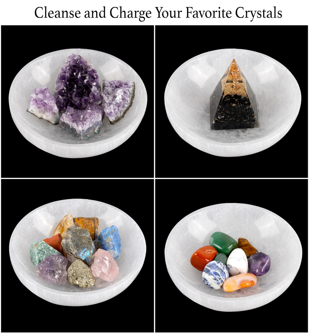 Wish Well selenite bowl front view enhances decor and calm in any space.