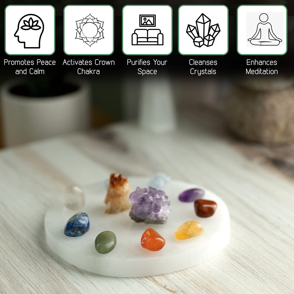 Wish Well selenite plate energy purification helps purify spaces and other crystals.