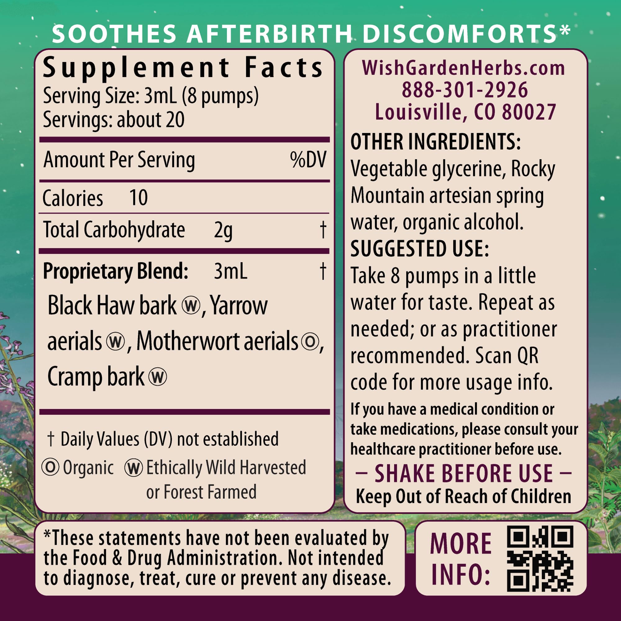 WishGarden AfterEase drops being poured for on-demand after-birth relief.