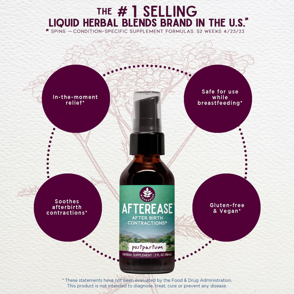 WishGarden AfterEase tincture bottle ready for at‑home postpartum care.