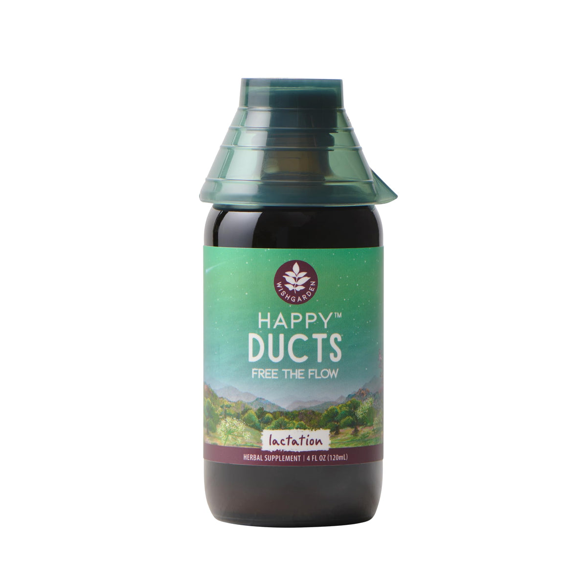 WishGarden Happy Ducts bottle front highlighting natural lactation support for engorgement relief