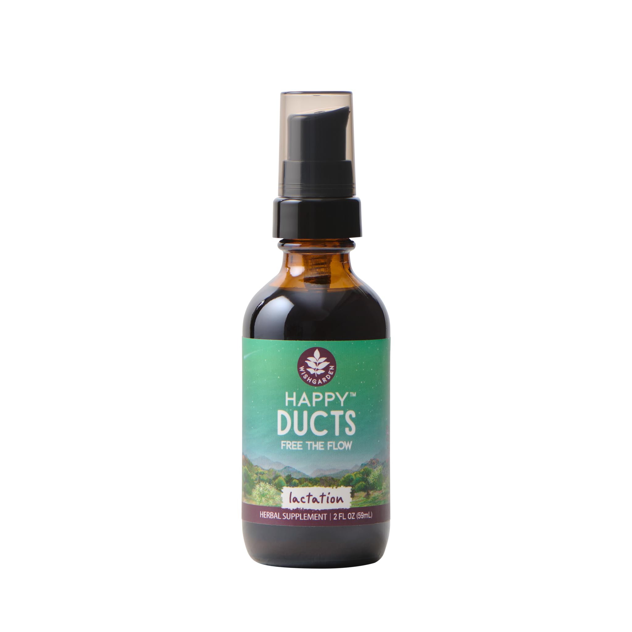 WishGarden Happy Ducts bottle front view, compact lactation tincture for on-the-go relief.